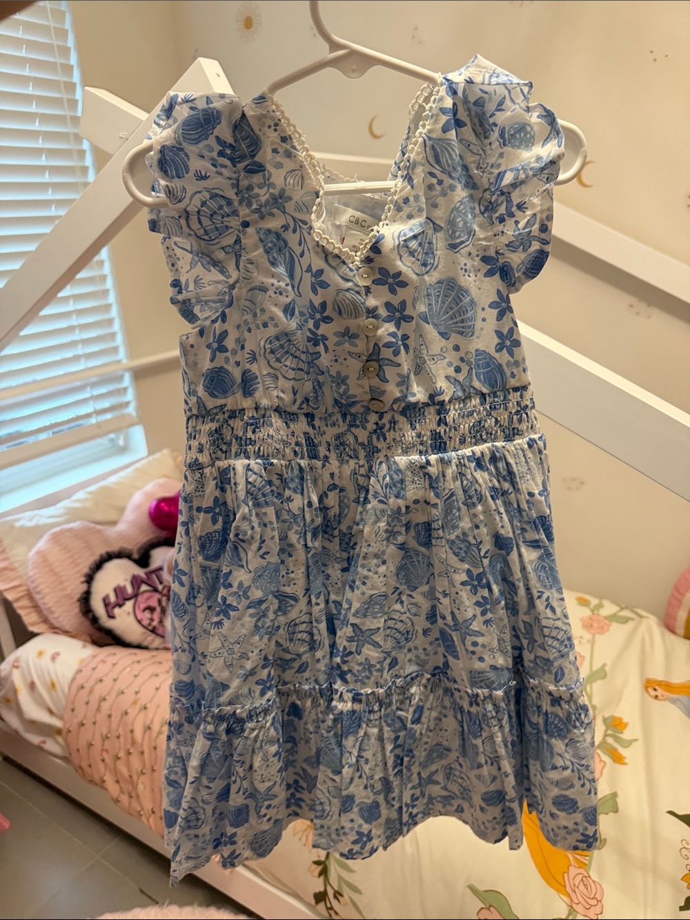 C&C California White and Blue Floral Ruffled Tiered Dress